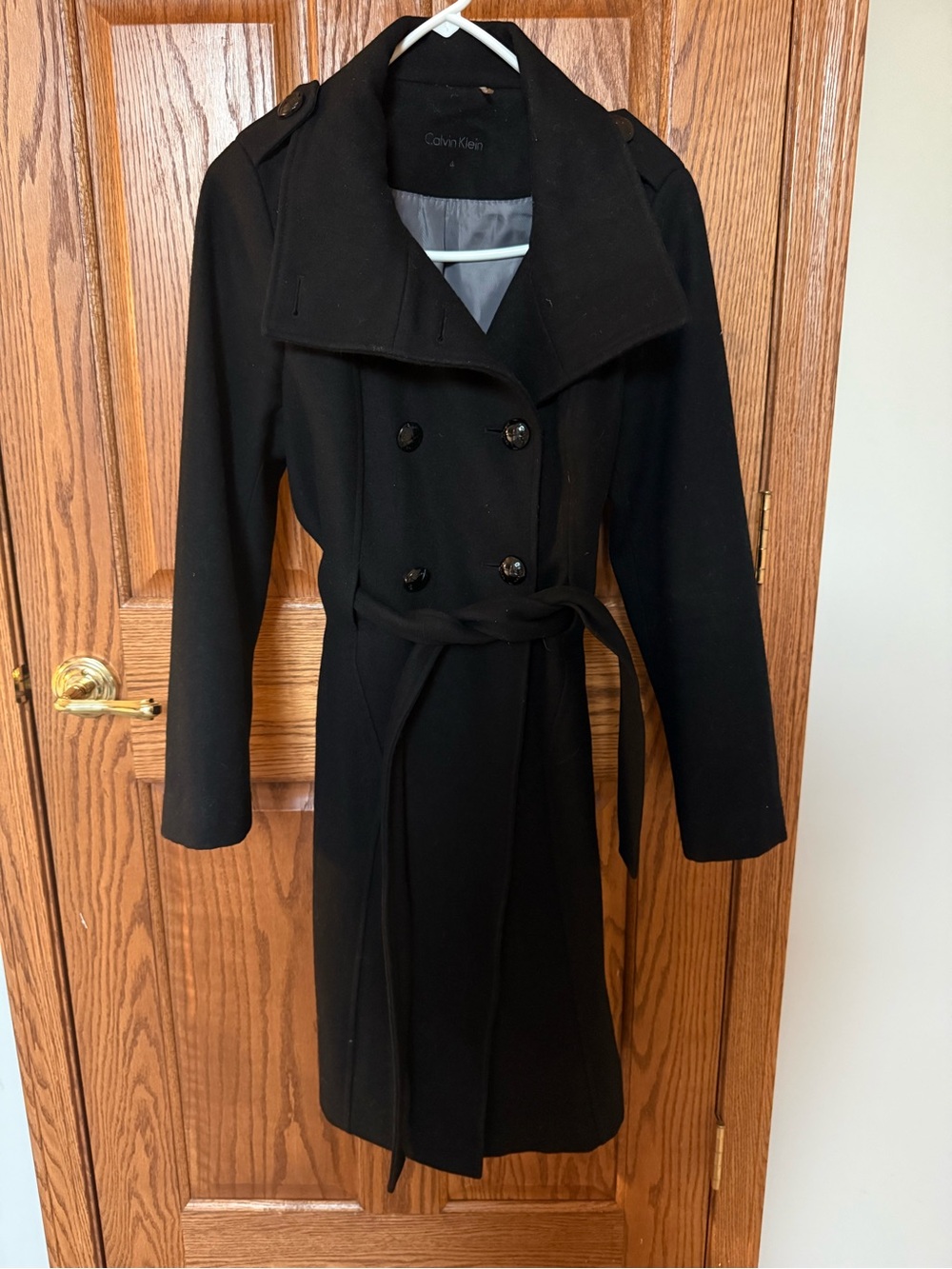 Calvin Klein Black Double-Breasted Belted Trench Coat